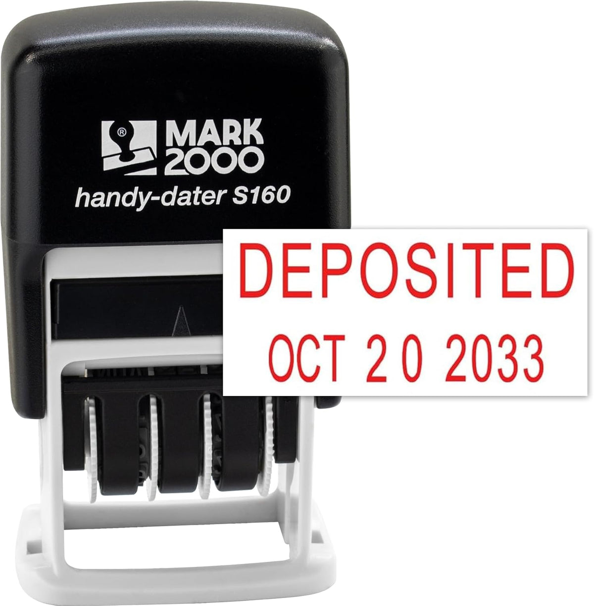 Mark 2000 Self-Inking Rubber Date Office Stamp with Deposited Phrase & Date - Red Ink (Handy-Dater S160), 12-Year Band