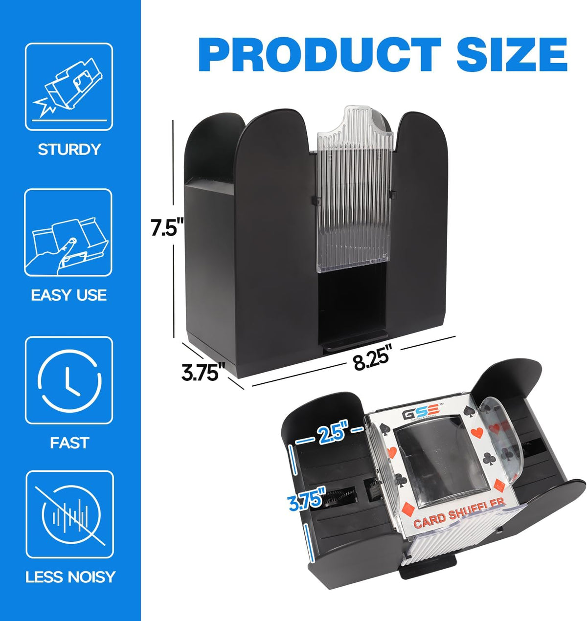 GSE Games & Sports Expert 6-Deck Automatic Card Shuffler, AC/DC-Power & Battery-Operated Electric Shuffler Machines for Playing Cards, Blackjack, Texas Hold'em, Canasta, Bridge, Rummy, UNO