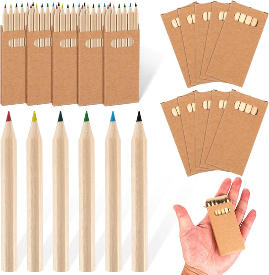 Faccito 15 Packs Mini Drawing Colored Pencils for Kids 3.5 Inch Portable Short Fat 6 Different color Pre Sharpened Pencils in Bulk for Children Painting Classroom School Supplies