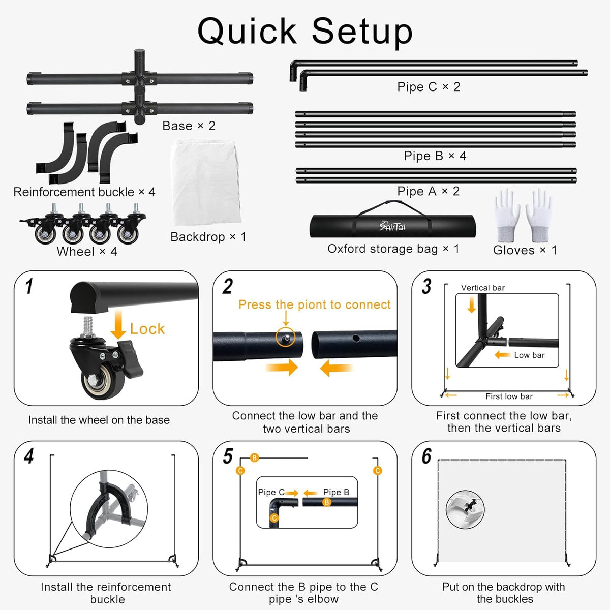 7x6.5ft Movable Backdrop Stand With White Screen and Wheels - Photography Background Stand for Photoshoot, Studio Video Recording, Events, Streaming