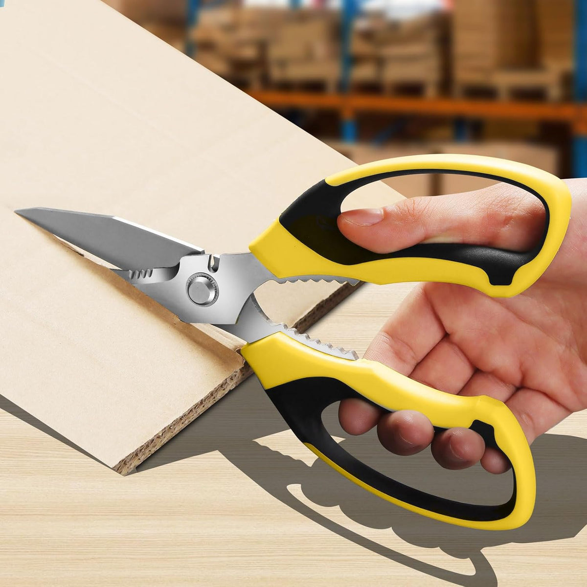 Utility Scissors Heavy Duty: sharp Scissors All Purpose heavy duty, Easy Cutting Carpet, Cardboard, Wires, Leather, Fabric（8'' Yellow）