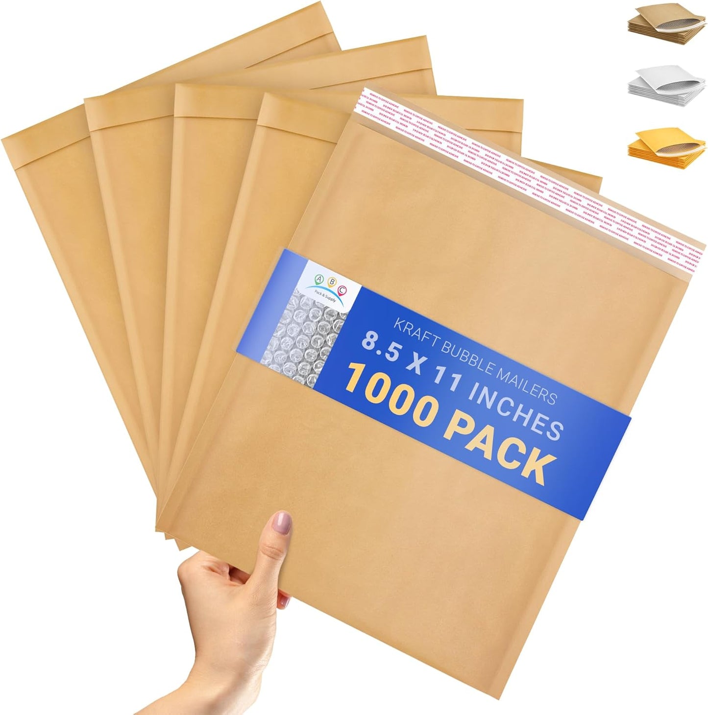 ABC PACK & SUPPLY Brown Kraft Bubble Mailer Envelopes, 8.5 x 11 Inches. 1000 Pack Mail Padded Envelopes Self Seal. Kraft Bubble Mailers. Tear-Resistant Mailing Envelope Padded. Sturdy Paper Mailer