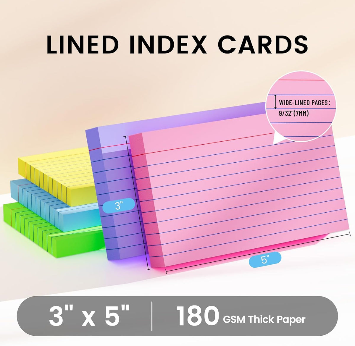 Index Cards 3x5 Inch, 250sheets, Flash Cards,Ruled Lined Colored Note Cards Paper For Studying, Schools Supplies, College, Office And Home Organization, Note Taking Supplies