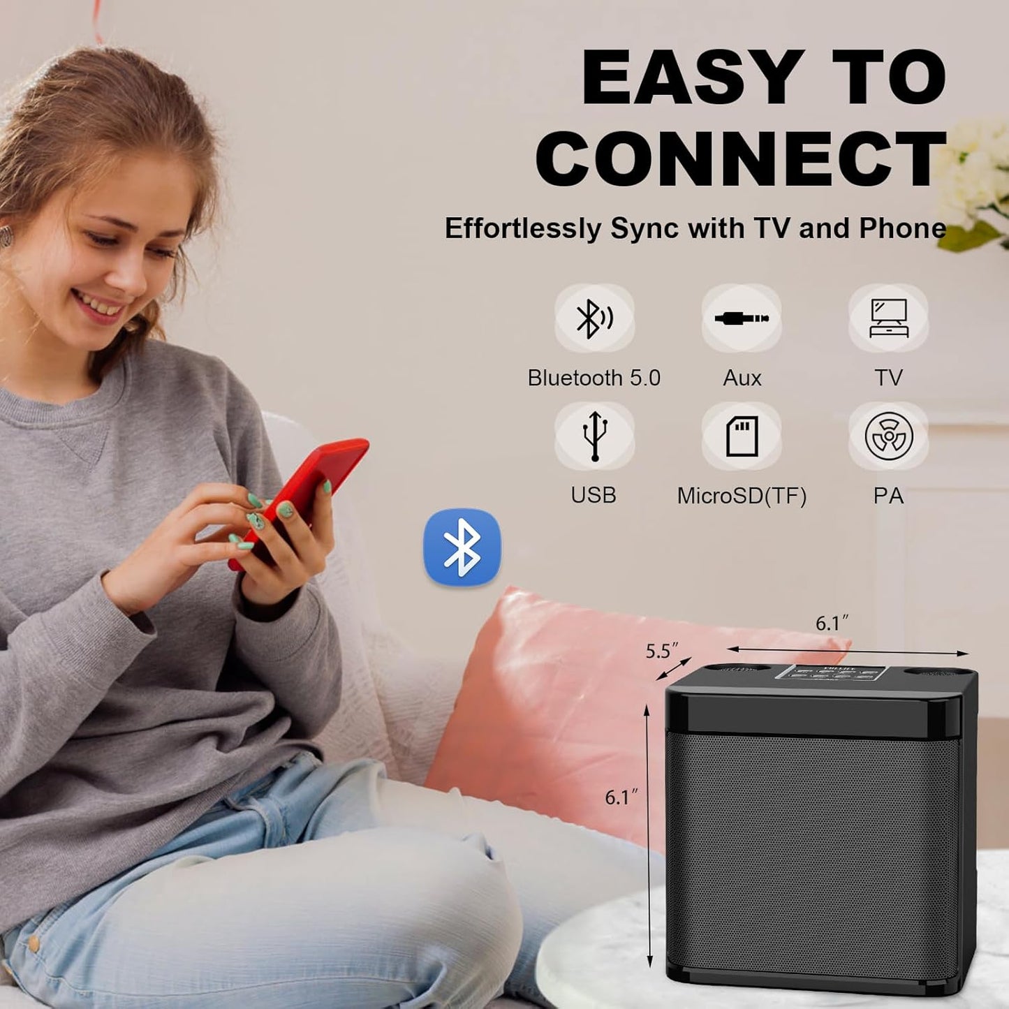 Karaoke Machine for Adults and Kids, FULLIFE Portable Bluetooth PA Speaker System with 2 UHF Wireless Microphones, Karaoke Speaker with Echo, Supports TF/USB, AUX in, for Home Party, Meeting