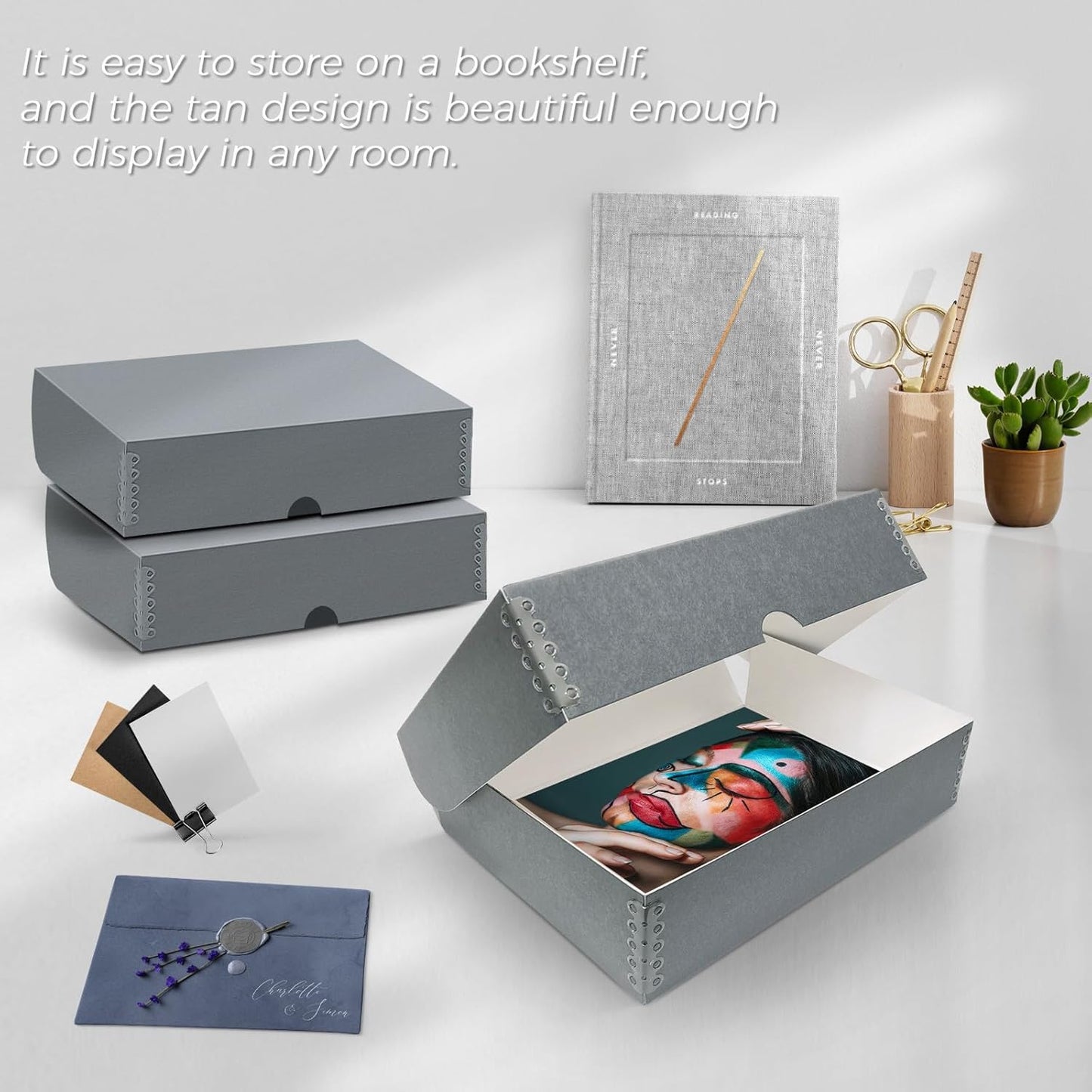 Lineco, 9x12 Clamshell Archival Folio Storage Box, 3" Deep, Acid-Free with Metal Edge Preservation Box. Preserves Picture Magazines Longevity, Organize Photos or Documents, Artwork, DIY