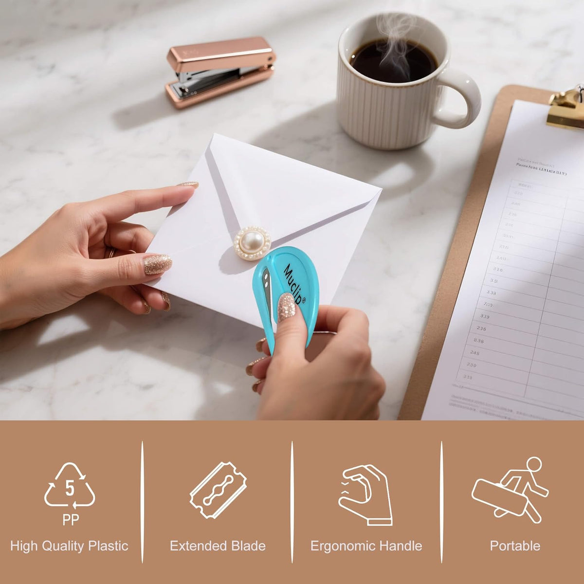8 Pack Letter Opener Envelope Slitter - Ergonomic ABS Grip, Hidden Stainless Steel Blade,Fast Opener for Envelope,Letter，Mail,Package,Ideal for Office,Home,Business (Boxed)