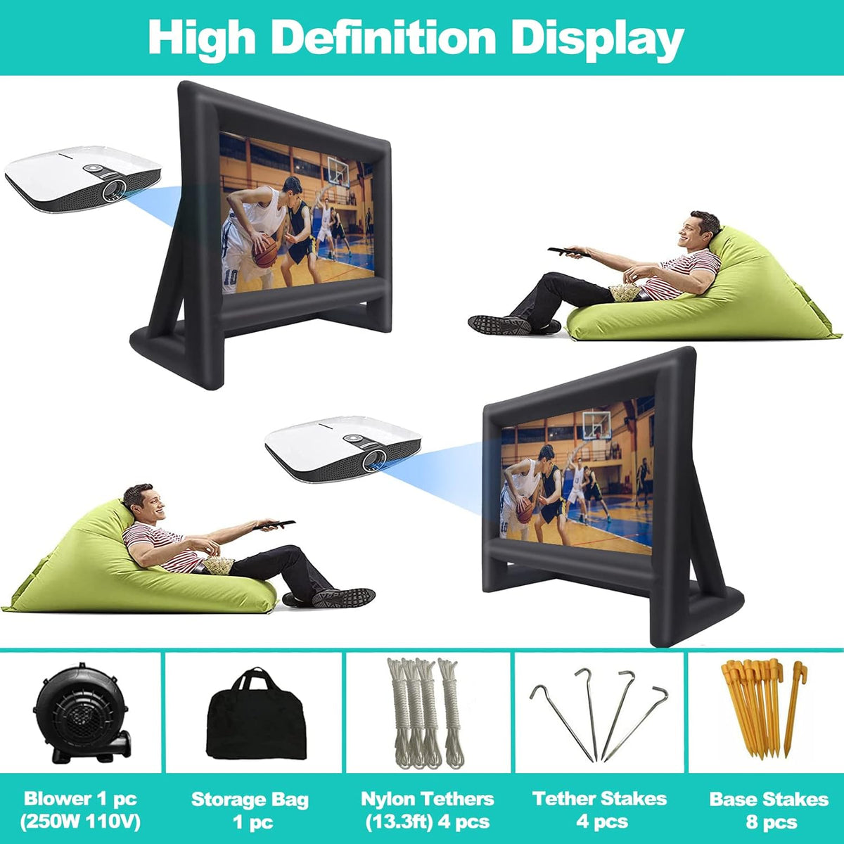 21 feet Inflatable Outdoor Projector Movie Screen - Blow Up Screen for TV & Movies with Blower Portable Projection Screen for Home Theater Outdoor Indoor Support Front & Rear Projection
