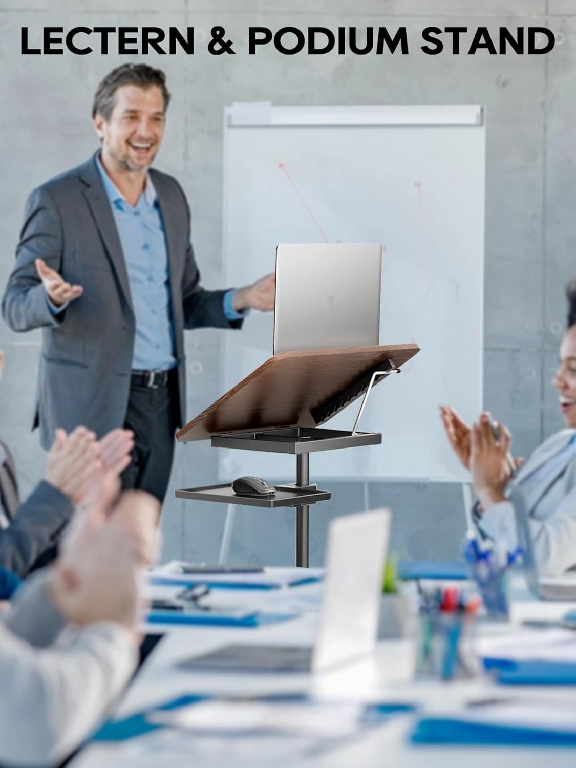 Lectern Podium Stand - Dual-Use Floor and Desktop Book Holder Stand, Height Adjustable Podium Lectern for Church, Weddings,Speech,Classroom-Black