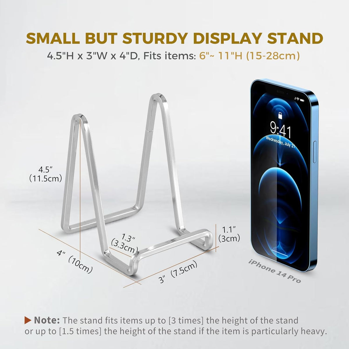 DIDUDIDU Plate Holder Easel Display Stand - 4.5 inch Silver Metal Stand for Decorative Plates, Photos, Picture Frames, Tabletop Art - 1 Piece