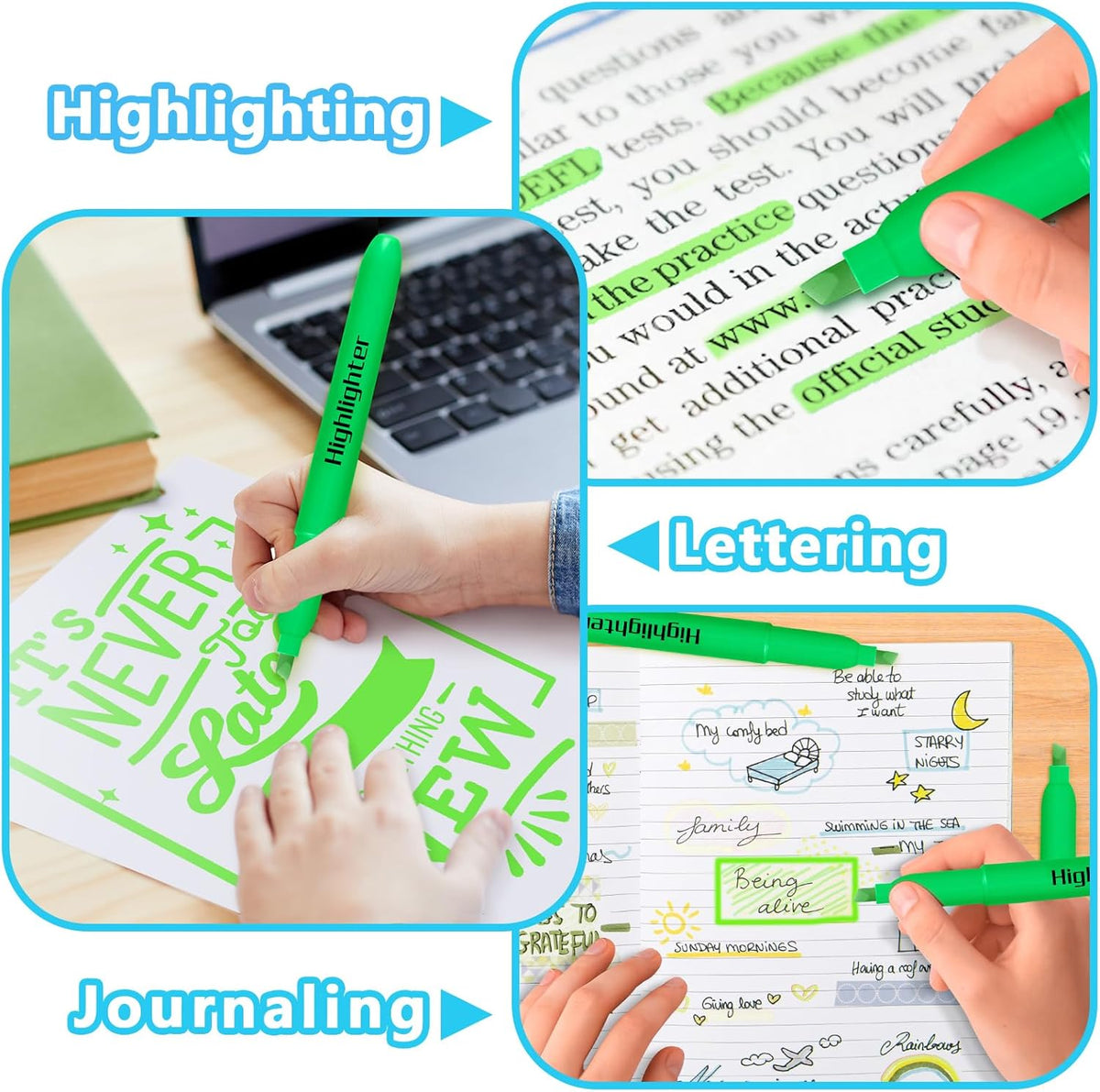 Highlighters Bulk - Quick-Dry No Bleed Markers for Office Classroom School Supplies Adults Kids Teachers Students (Green, 30)