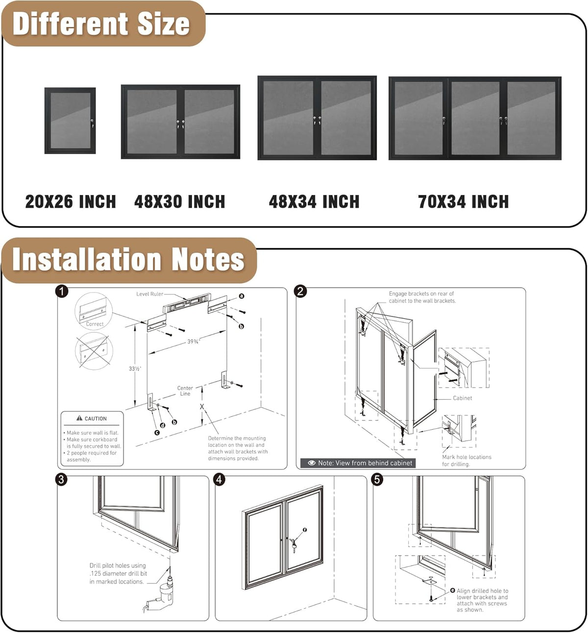 48"x34" Enclosed Bulletin Board, Outdoor Lockable Weather-Resistant Aluminum Cork Noticeboard for School & Office, Black Frame w/Grey Flet