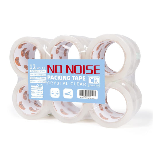 No Noise Clear Packing Tape, Quiet Packaging Tape Refill Rolls, 2.6mil x 1.88" x 55 Yards Heavy Duty Packing Tape for Sealing, Storage, Moving and Shipping, 12 Rolls, Total 660Yards