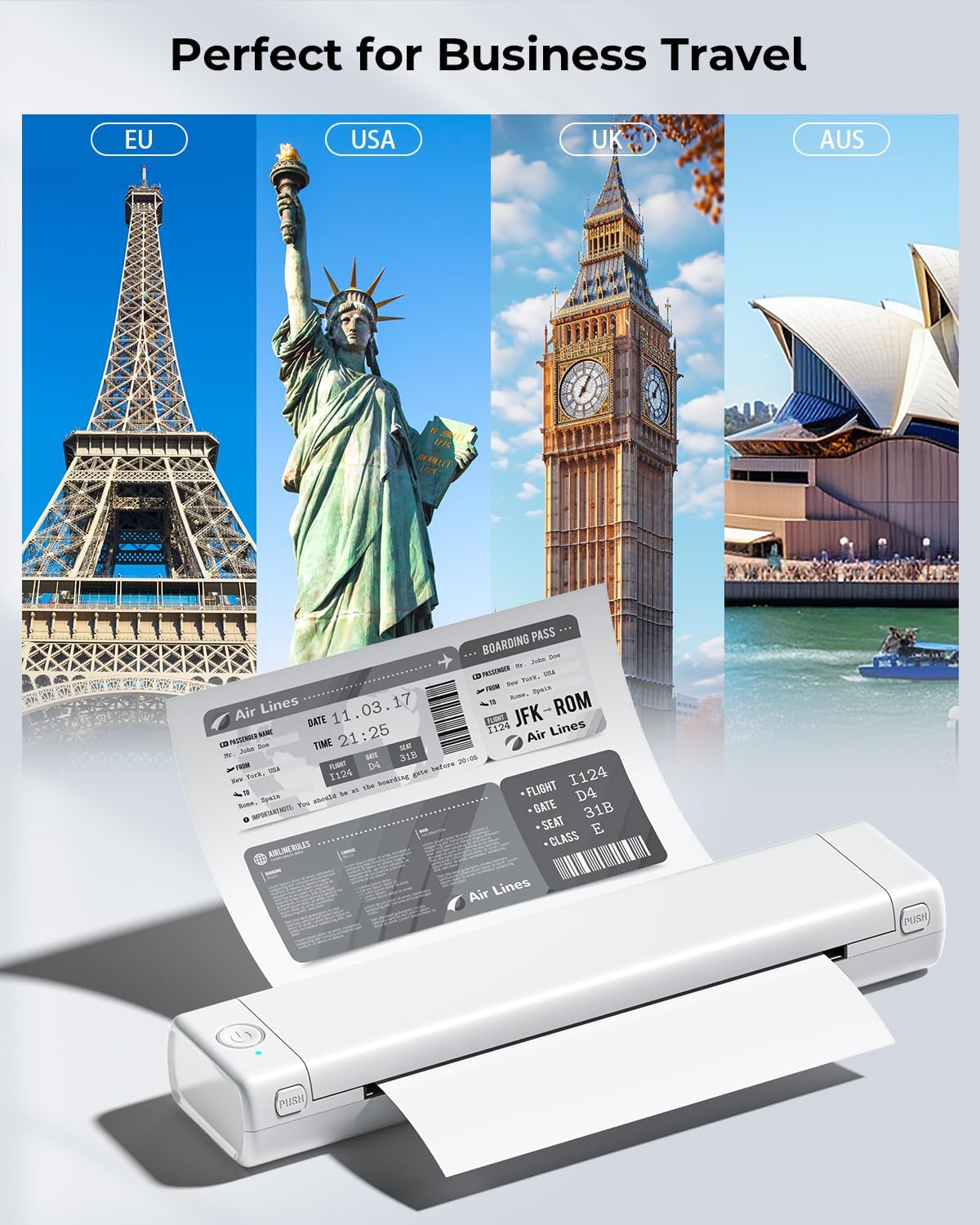 Phomemo M08F Portable Printers Wireless for Travel, Thermal Printer Support 8.5" X 11" US Letter Thermal Paper, Bluetooth Inkless Printer Compatible with iOS, Android, Laptop for Travel, Office, Home