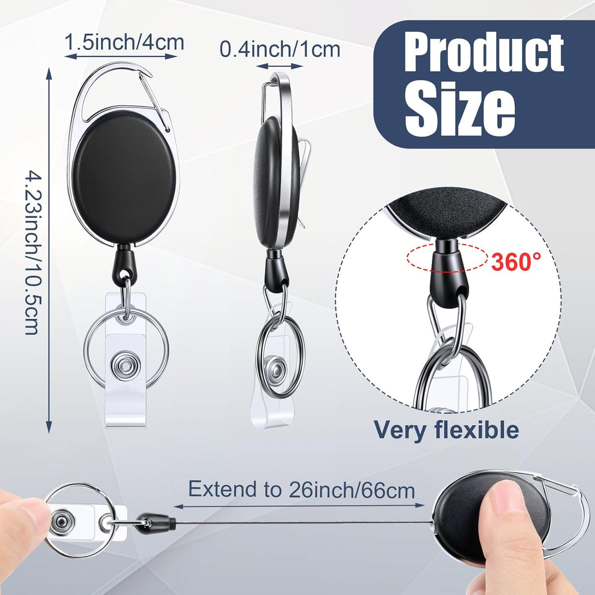 Laumoi 180 Packs Retractable ID Badge Holder Name ID Badge Reel Clips Keychain with Belt Clip and Key Ring for Office Worker Doctor Nurse Employee (Black)