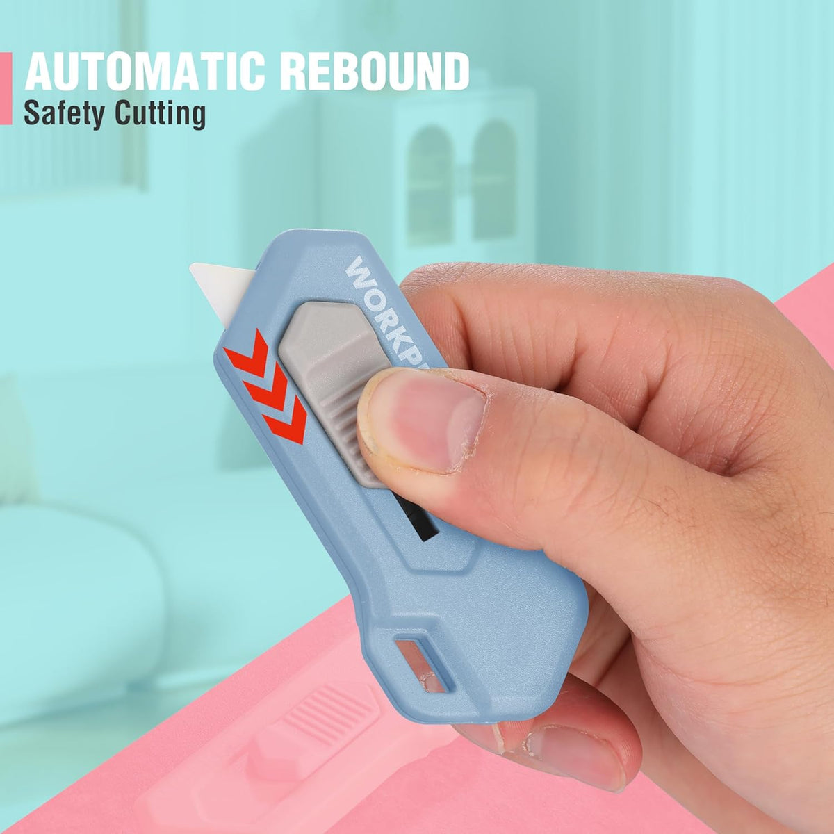 WORKPRO Ceramic Small Safety Box Cutter, Automatic Rebound Mini Letter Opener, Quick Change Retractable Blade Razor Knife, with Extra Blades