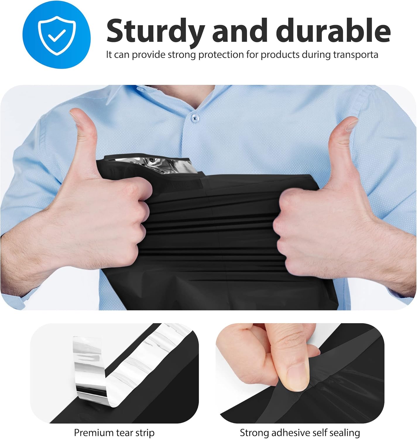 Fuxury Global 12X15.5" 100Pcs Poly Mailers Bags for Clothing/T-Shirt/Shirt, Plastic Mailing Envelopes for Small Business, Self Seal Shipping Polybag Bulk- Black