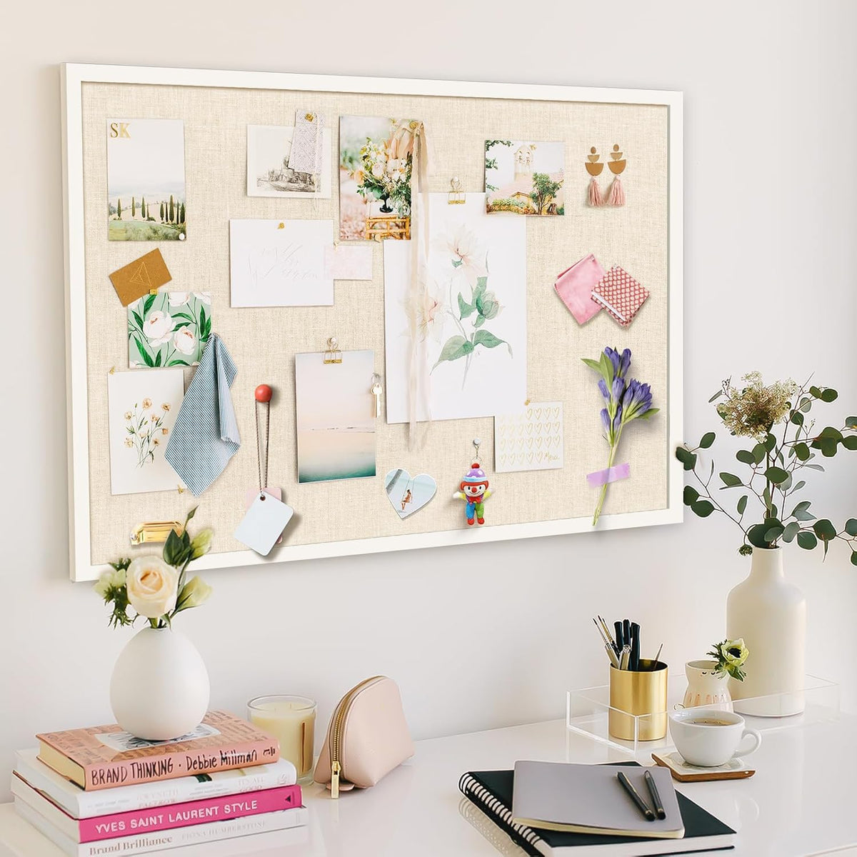 Miratino Large Bulletin Board, 36 /inchesx 24/inches White Cork Boards for Walls with Frame, Pin Display Board Vision Board for Home School Office Decor