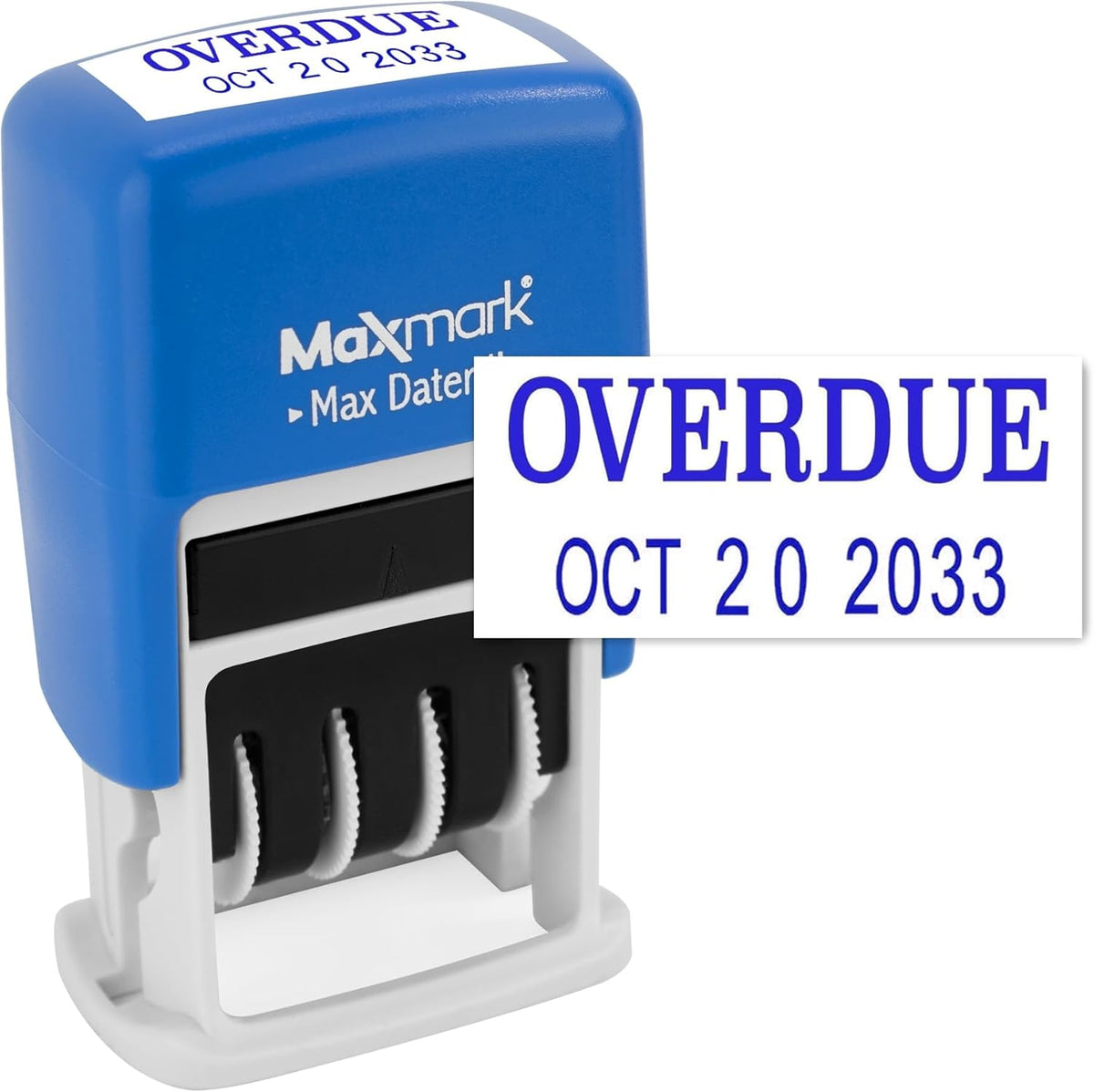 MaxMark Self-Inking Rubber Date Office Stamp with OVERDUE Phrase & Date - Blue Ink (Max Dater)
