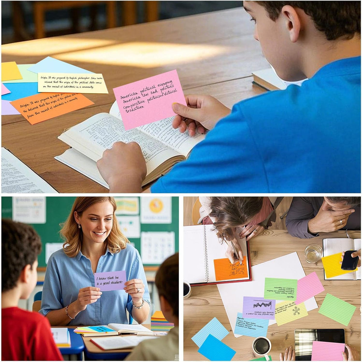 300PCS Colored Index Cards, 3x5 Inch Flash Cards Study Heavy Notecards for Studying School Office Learning Memo Scratch Pad, 8 Colors Notecards