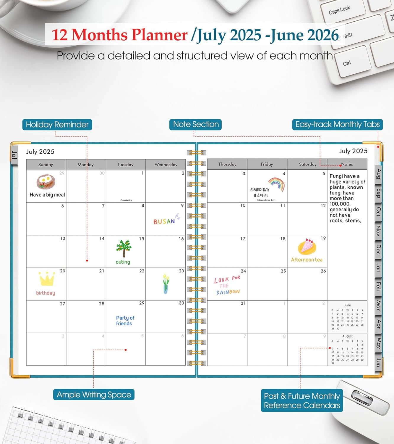 Academic Planner 2025-2026, Weekly and Monthly Calendar Planner from July 2025 - June 2026, 8.5" x 11" Hardcover Leather Hourly Appointment Book with Tabs, Spiral Daily Planners for College School Teacher Student, Sky Blue