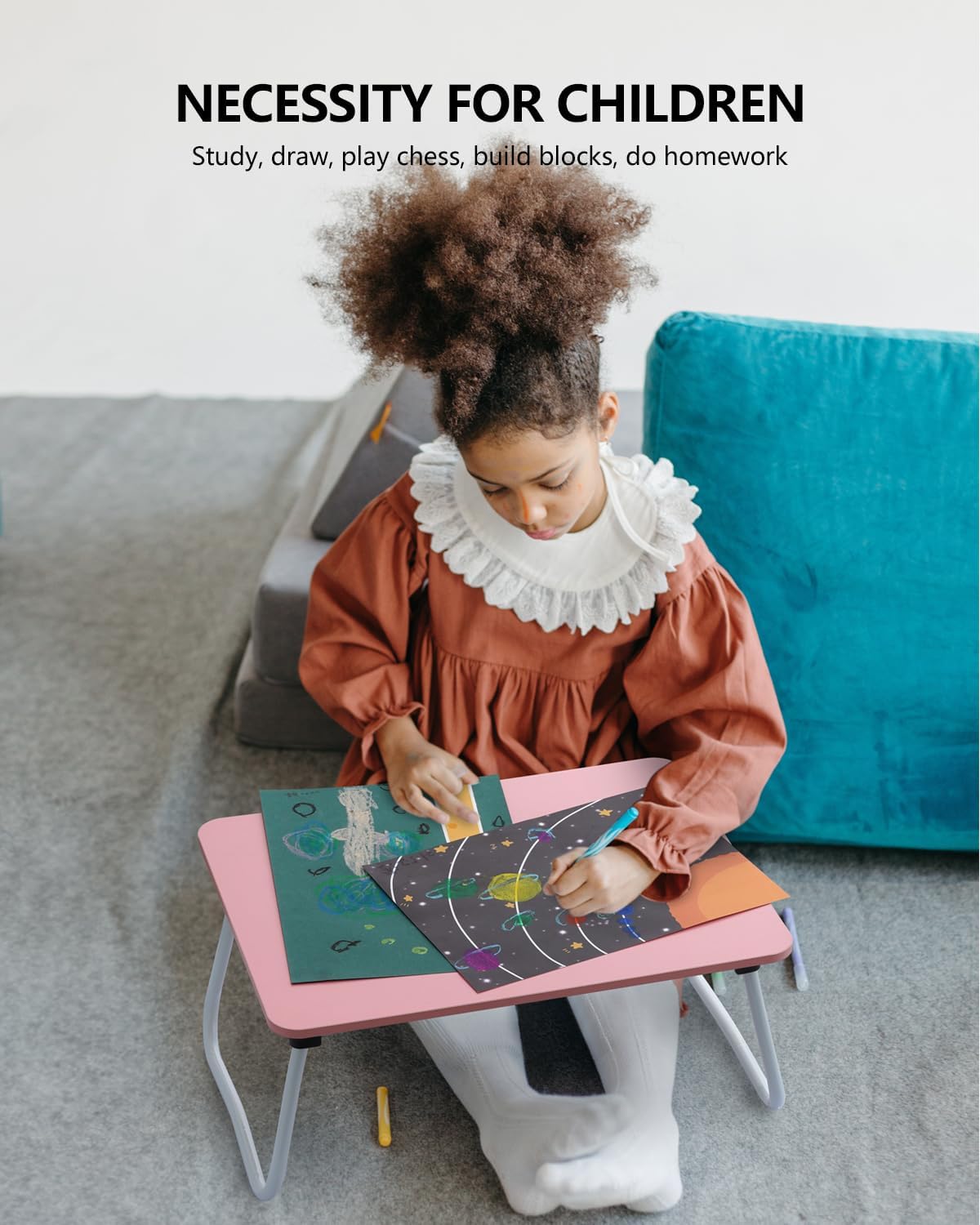 Foldable Lap Desk, Portable Bed Table, Laptop Stand, Lightweight & Mini Table for Breakfast/Picnic/Drawing/Couch/Floor - Pink