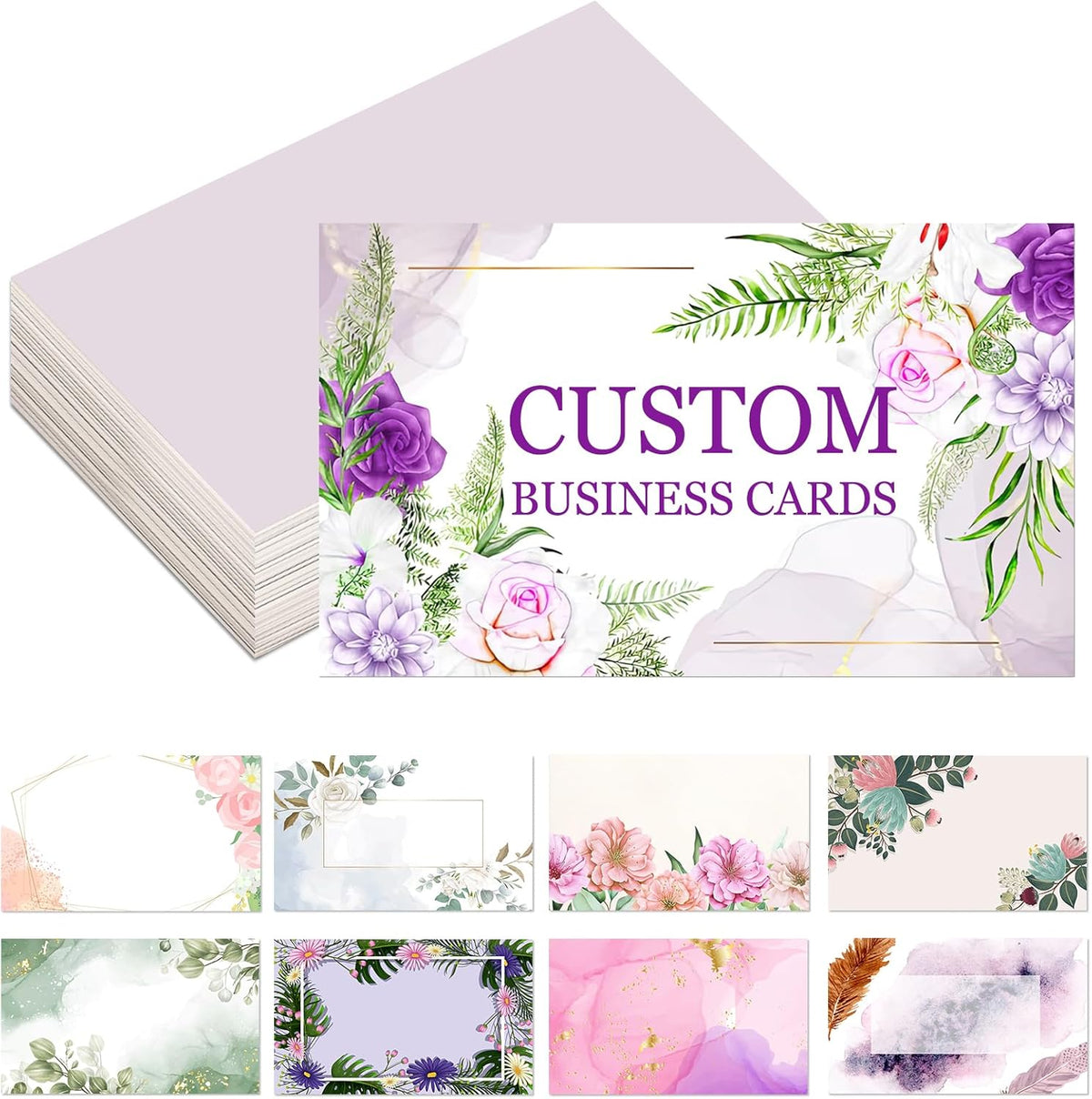 Custom Thank You Floral Business Cards Customizable with Logo Photo Personalized Business Card Customize for Small Business Customized Waterproof Double Sided Cards 100 200 500 1000