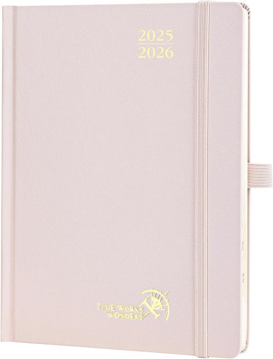 POPRUN Planner 2025-2026, (Medium 6.5'' x 8.5'' Hard Cover) Academic Calendar (July 25-June 26) Daily Weekly and Monthly Appointment Book with Hourly Time Slots, Monthly Tabs, 100 GSM - Light Pink