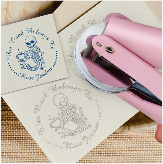 Skull Themed Library Book Embosser，Custom Book Business Card Paper Document Notebook，Self Inking Stamp，Book Lover Gifts，Christmas Gifts (Style05)