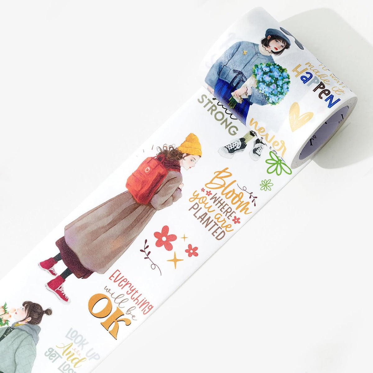 WT Fiery Dream Wide Washi Tape, Single Roll, Original Designs, Modern Fashion Girls Figures Decorative Adhesive Tape for Journaling, Scrapbooking, Bujo Planners, DIY Crafts