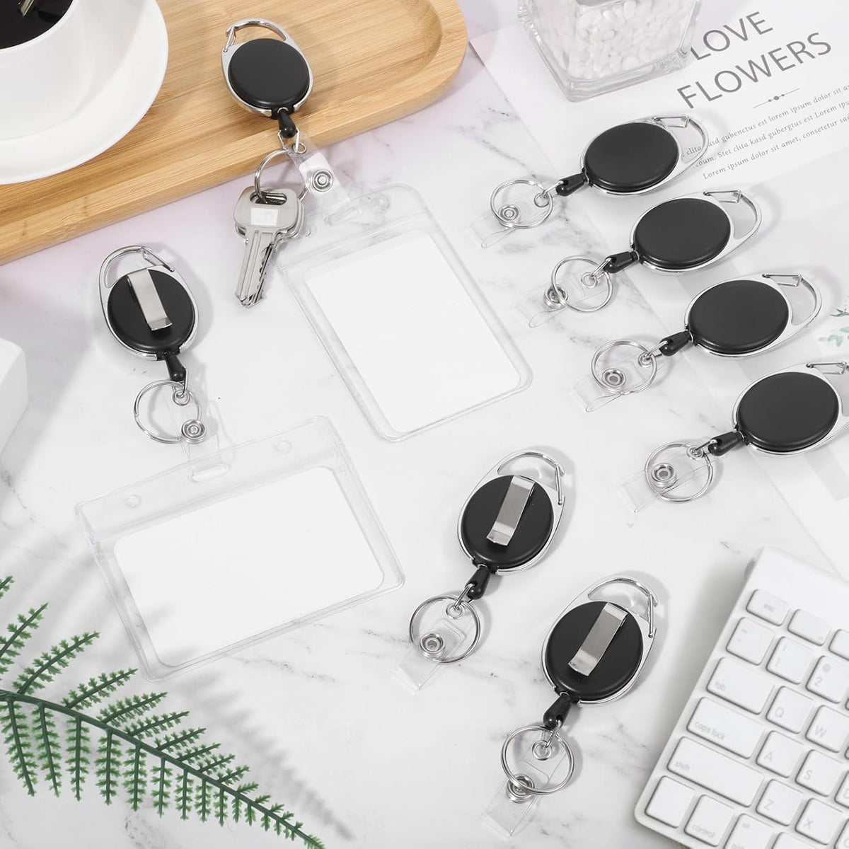 50 Pack Badge Reels Retractable ID Badge Holder with Carabiner Heavy Duty Badge Reel Clip and Key Chain for Work Office