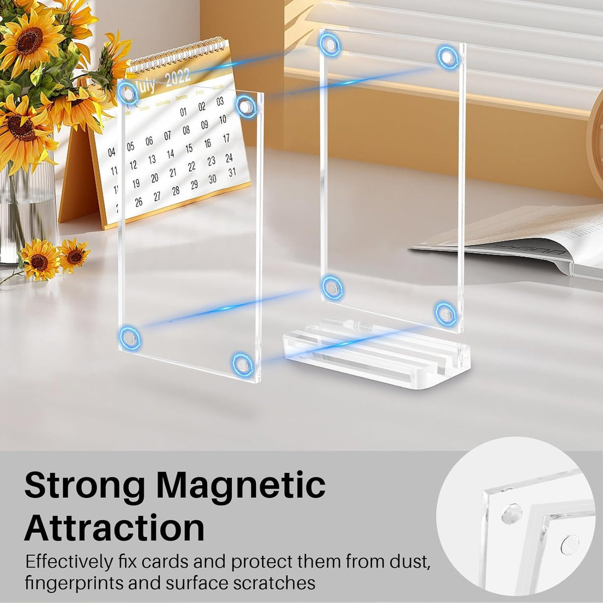 2 Packs Magnetic Card Display Stand, High Transparency Acrylic Trading Card Display Frames for Baseball&Sports, Stable Holder for Desk or Showcase