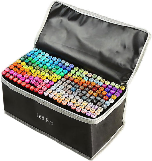 168 Colors Alcohol Markers Artist Drawing Art Dual Tip Markers Perfect for Kids Students Adult(168 Black Shell)