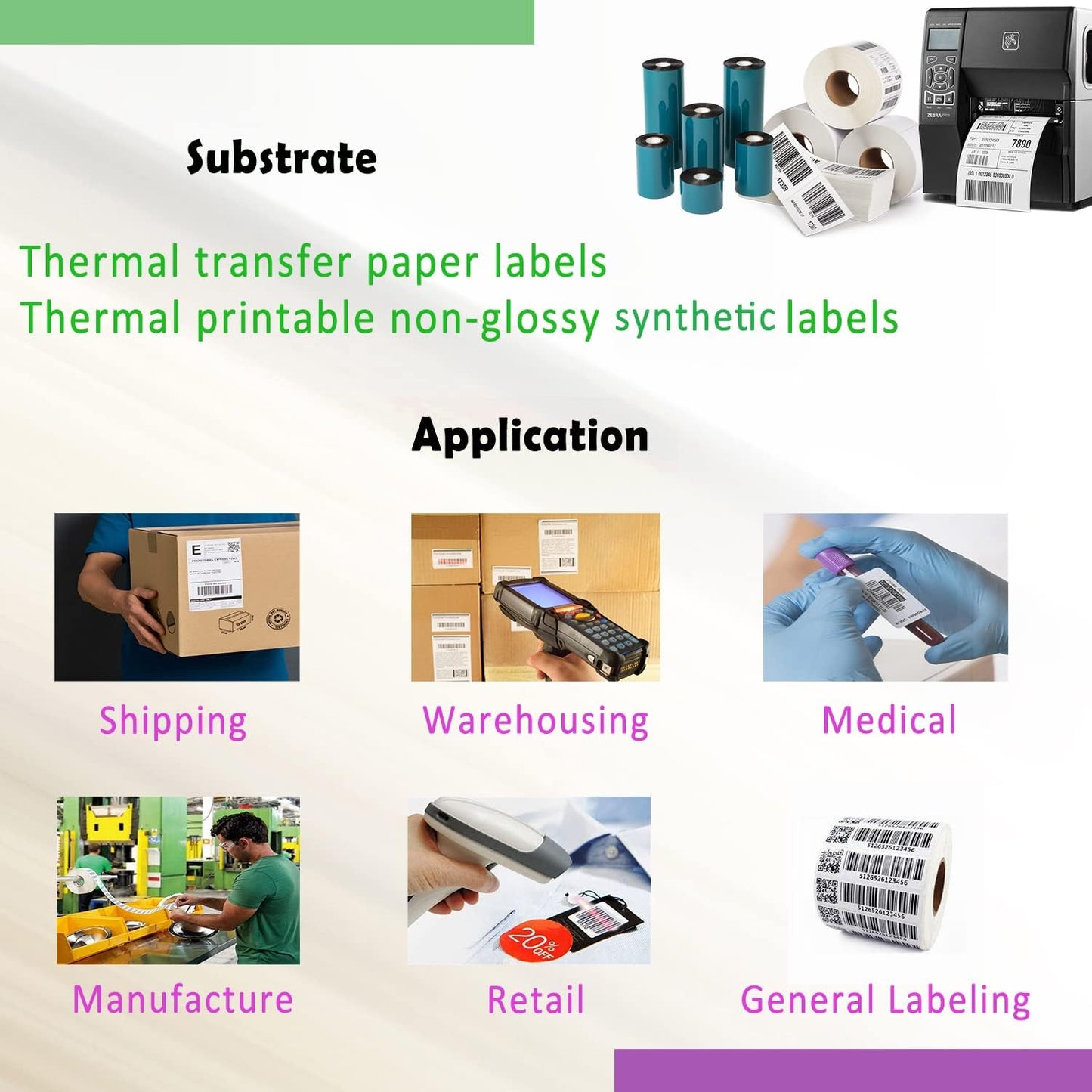4 Rolls 4.33'' x 244' Premium Resin Enhanced Wax Ribbon, 110mm x 74m Black Thermal Transfer Ribbon, Desktop Barcode Thermal Label Printer Ribbons, 1/2'' Core, for Zebra GC, GK, GX, ZD & Eltron