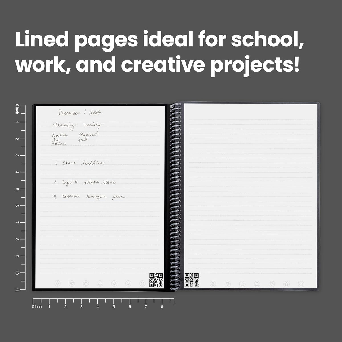 Rocketbook Core Reusable Spiral Notebook, Letter Size 8.5x11, Navy Blue - Lined Pages, App-Connected, Erasable, Durable Cover, Ideal for School, Work, and Creative Projects