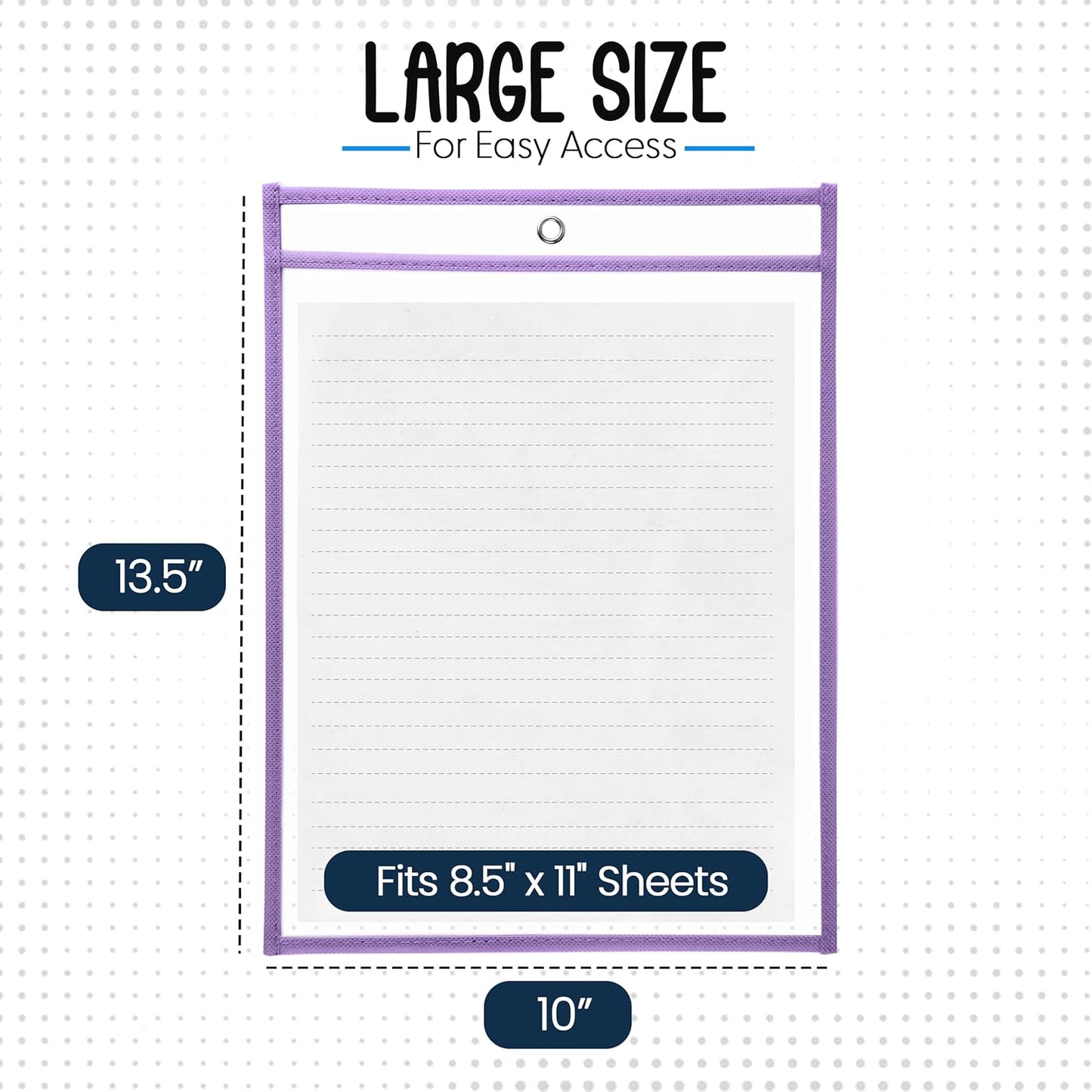Essex Wares - 6 Pack, Light Purple, Water-Resistant Dry Erase Pocket Document Protectors, 10" Wide x 13.5" Tall - Dry Erase Clear Plastic Sleeves - Reusable & Easy Erase Plastic Invoice Holders