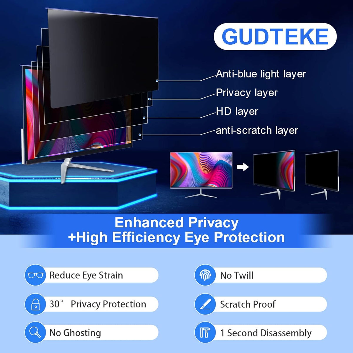 Computer Privacy Screen Filter 24" Hanging Privacy Screen Protector Compatible Widescreen Computer Monitor with Aspect Ratio 16:9,Anti-Glare Privacy Screen Protector for 23.6" 23.8" Monitor
