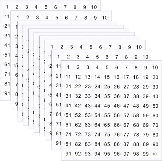 25 Sheets 1 to 100 Vinyl Consecutive Number Stickers 0.4 Inch Small Self-Adhesive Number Labels Waterproof Inventory Stickers Decal for Indoor, Outdoor, Storage, Classification, Box and Locker (White)