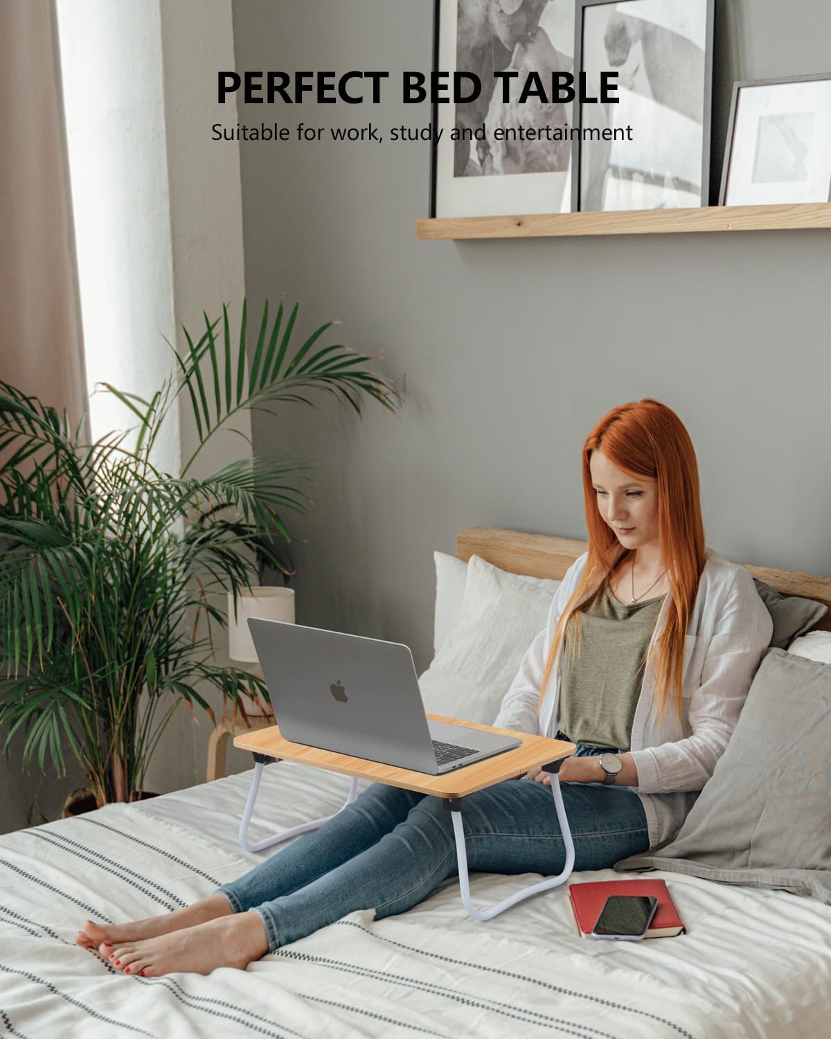 Laptop Bed Desk, Foldable Lap Desk, Portable Laptop Stand, Lightweight & Mini Table for Breakfast/Picnic/Drawing/Couch/Floor - Wood