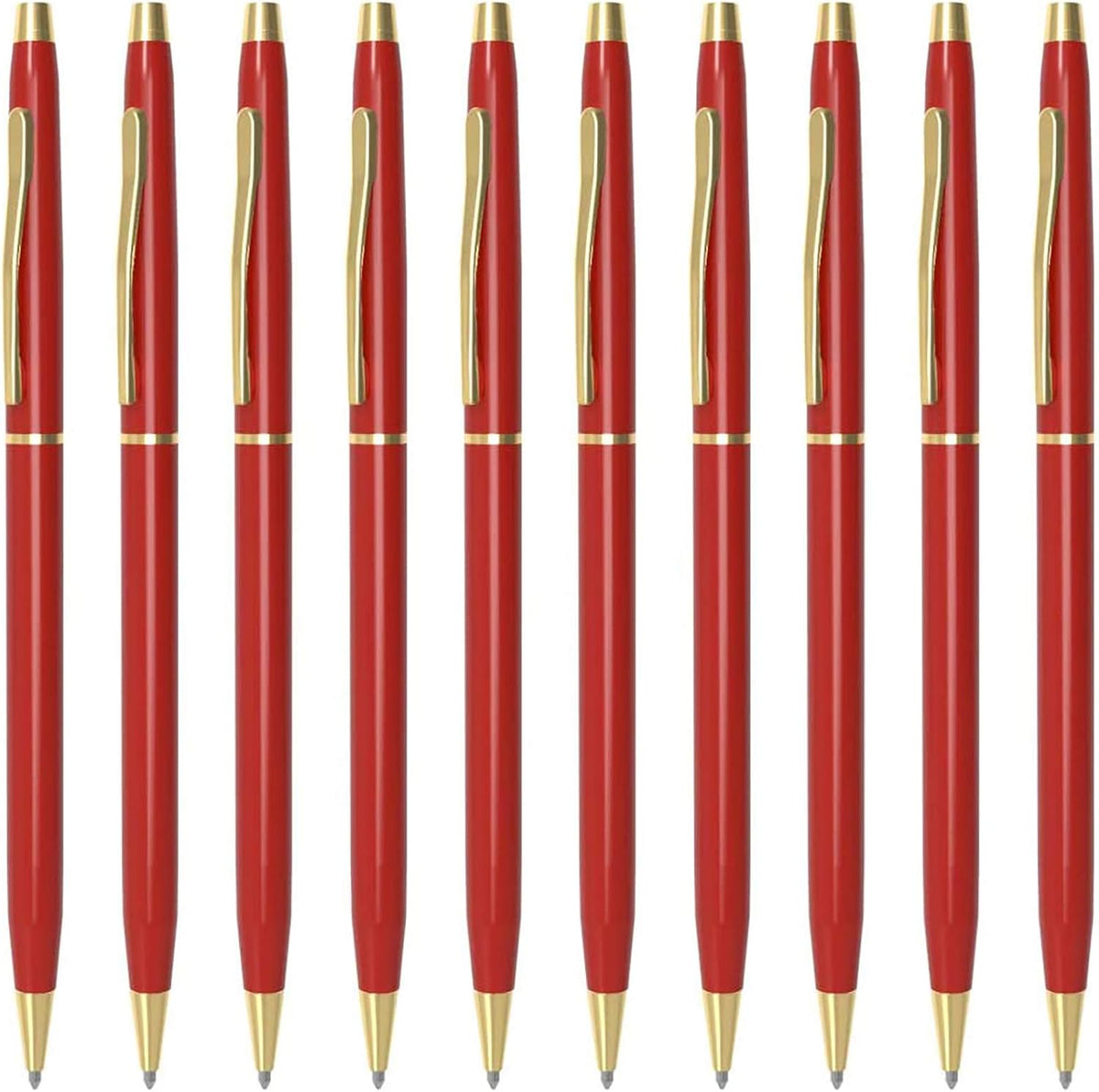 Cambond Ballpoint Pens Red Pens - Metal Black Ink 1.0 mm Medium Point Retractable Nice Pens Smooth Writing Pen for Journaling Men Women Police Uniform Office Business, 10 Pack (Red)