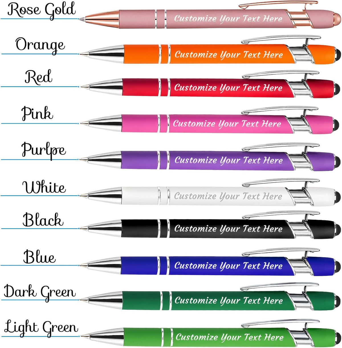 Personalized Pens Bulk 20 with Name Custom Engraving Ballpoint Pens with Stylus Tip Customized Smooth Writing Pens Personalized Gifts for Anniversary Birthday or Graduation(Orange,Black Ink)