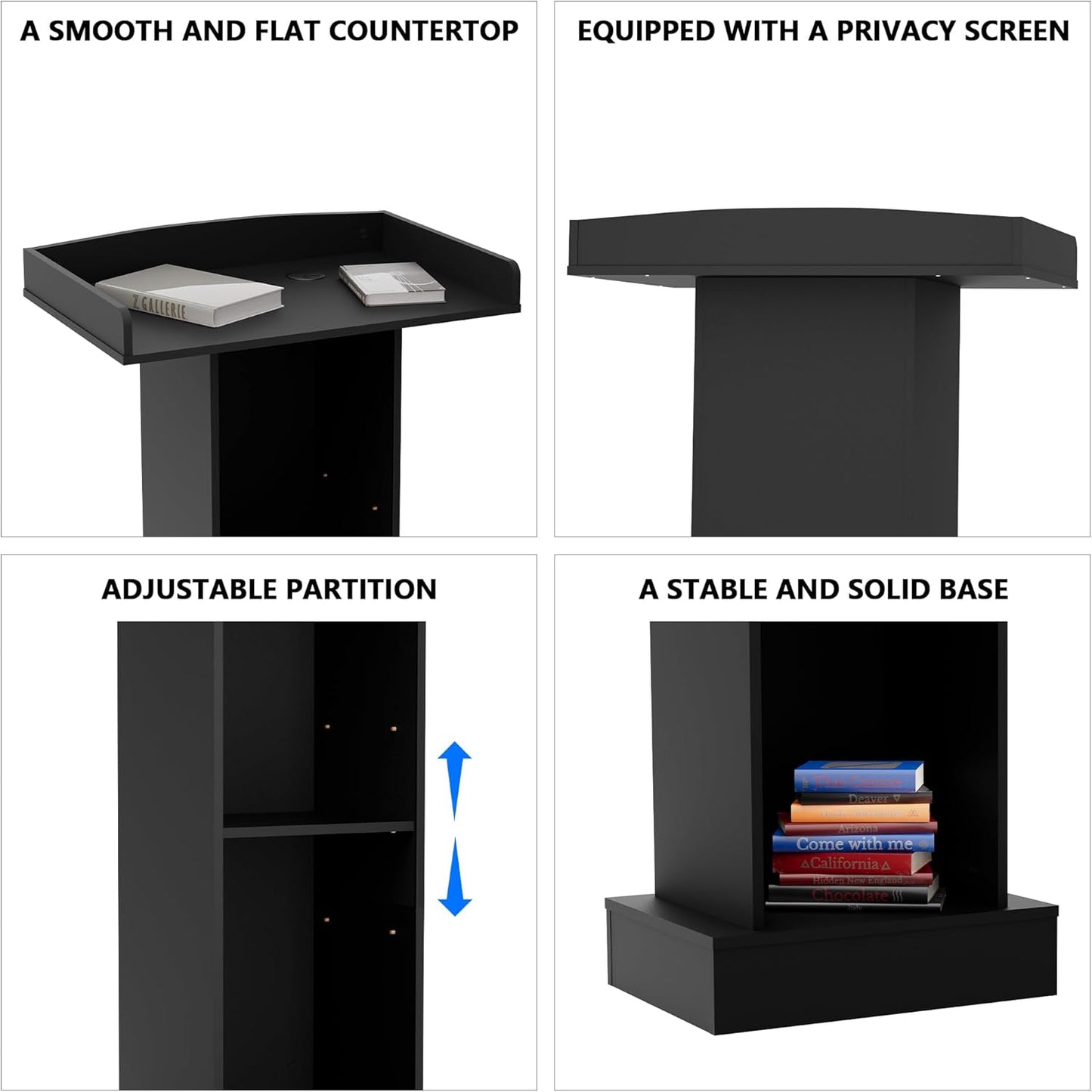 Wood Podium,Simple Podium Stand,12MM Particle Board,Stable Pulpit with Storage,Mic Stand Space,Easy Installation Wooden Lectern for Restaurants,Churches,Seminars and Schools