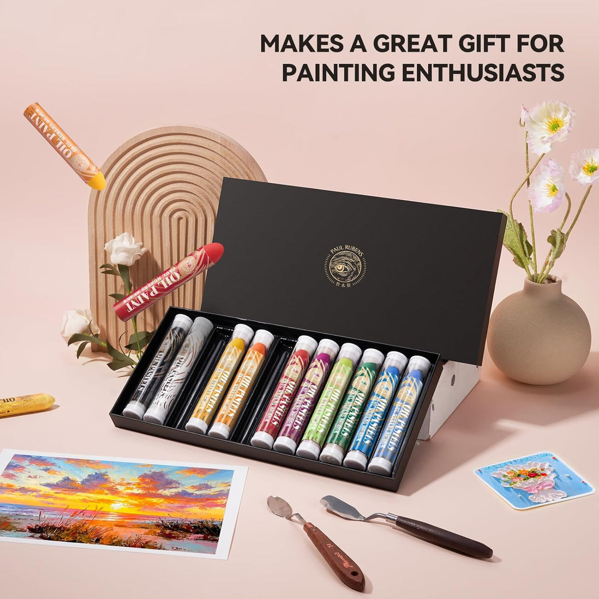 Paul Rubens Large Oil Pastels Set - 12 Portrait Colors (0.79" x 4.72" Jumbo Sticks), Vibrant, Creamy Texture and Blends Easily for Artists, Students and Professionals, Ideal for Filling in Large Areas