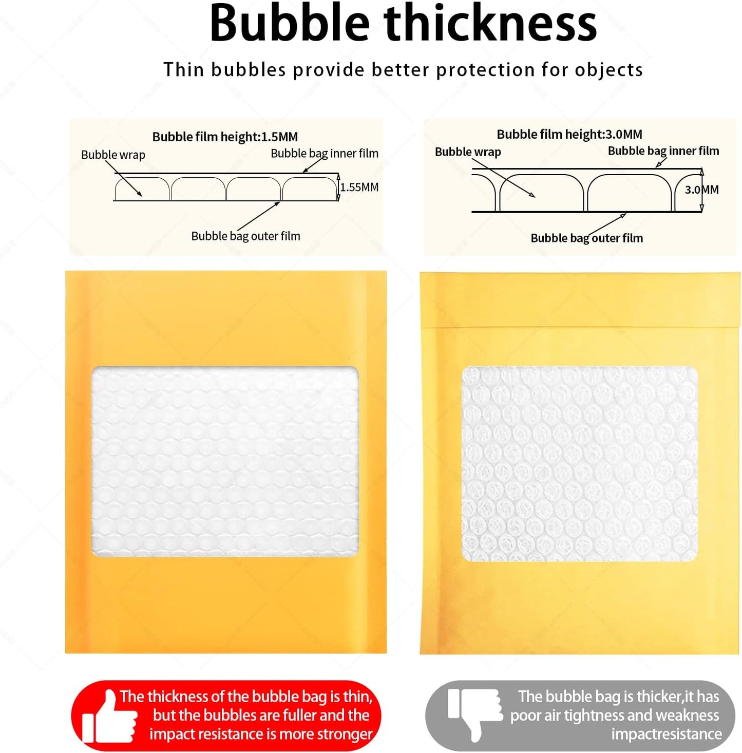 DaSen Kraft Bubble Mailers 8.5x11 Inch 50 Pcs,Small Self-Sealing Mail Shipping Bags,Yellow Padded Envelopes #2