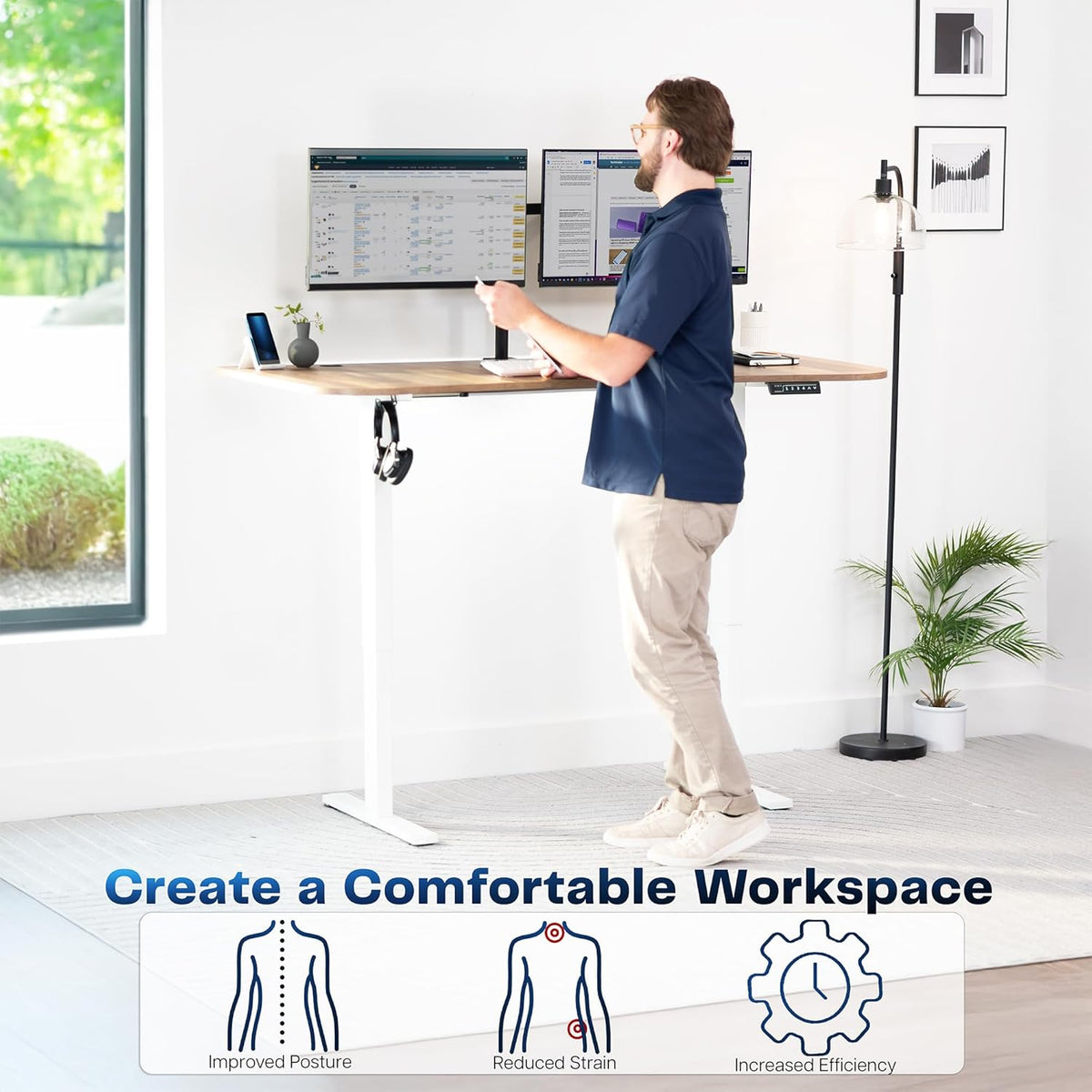 VIVO Electric 63 x 32 in Standing Desk, Memory Height Adjustment, 1B Series, Reclaimed Wood Top White Frame, DESK-KIT-1W1P