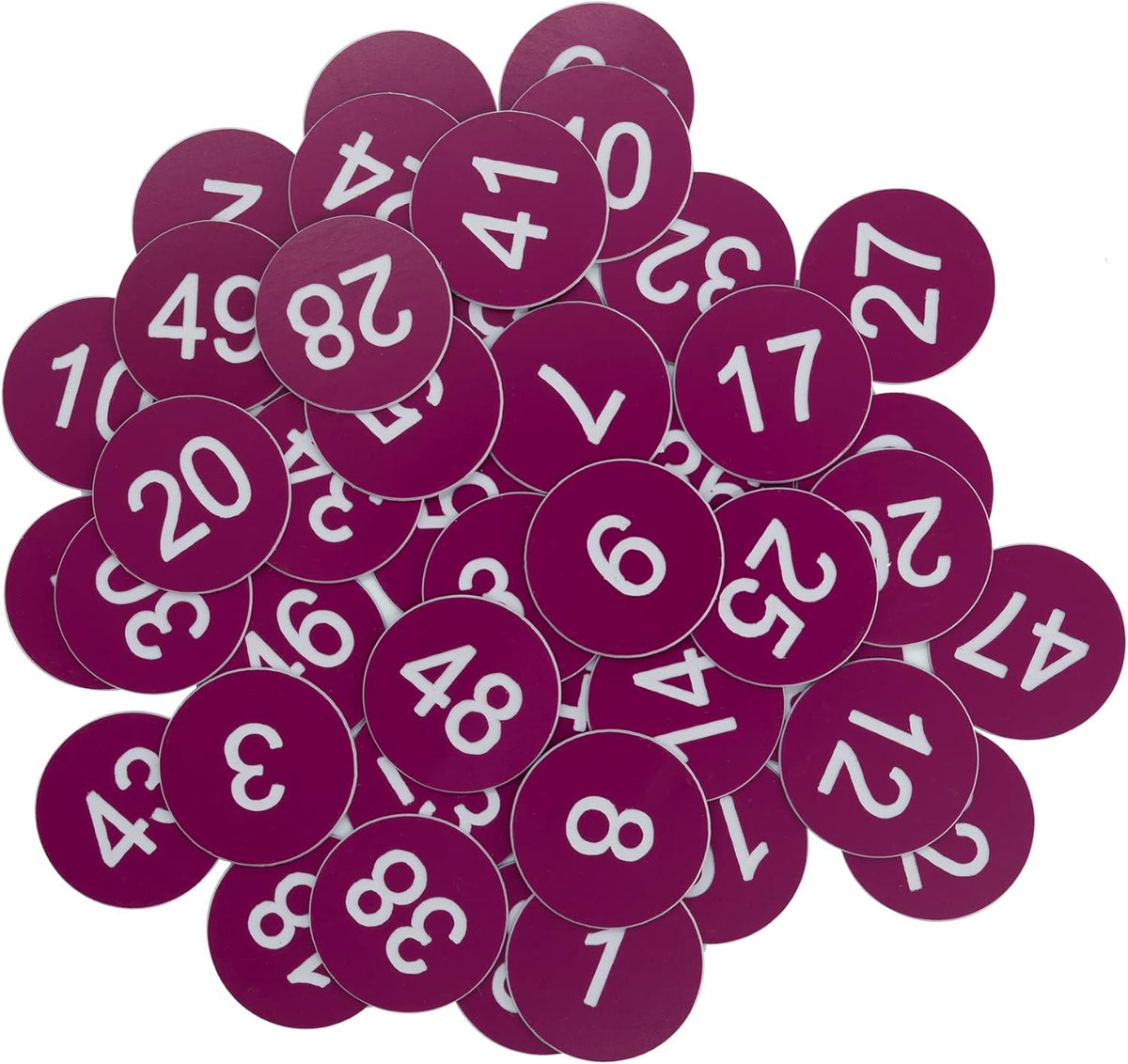 StayMax Plastic Number Tags Engraved Numbered Tags Without Hole (1-50, Purple)
