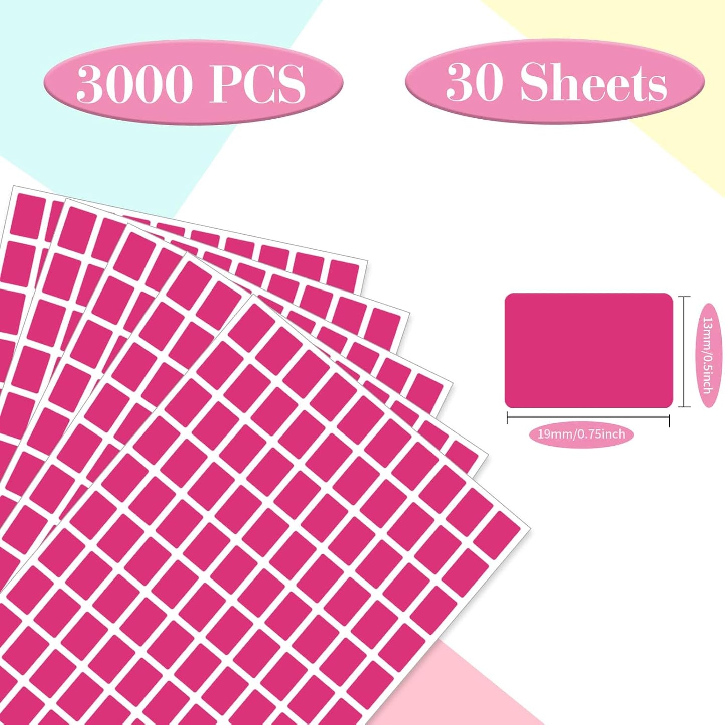Starboling Color Coding Labels,3000 PCS 1/2" x 3/4" Rose red Rectangular Colored Labels Stickers,for Garage Sale,Price Tags,File Folder Tabs,and Classroom Organization