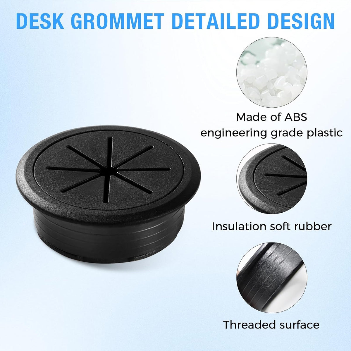 Desk Grommet 2-1/16" (53 mm), Desk Hole Cover for Cables White, Cable Grommet ABS Plastic, Desk Hole Grommet for Office and Home Table Cable, Detachable & Flexible Cable Cord Organizer-4 Pcs