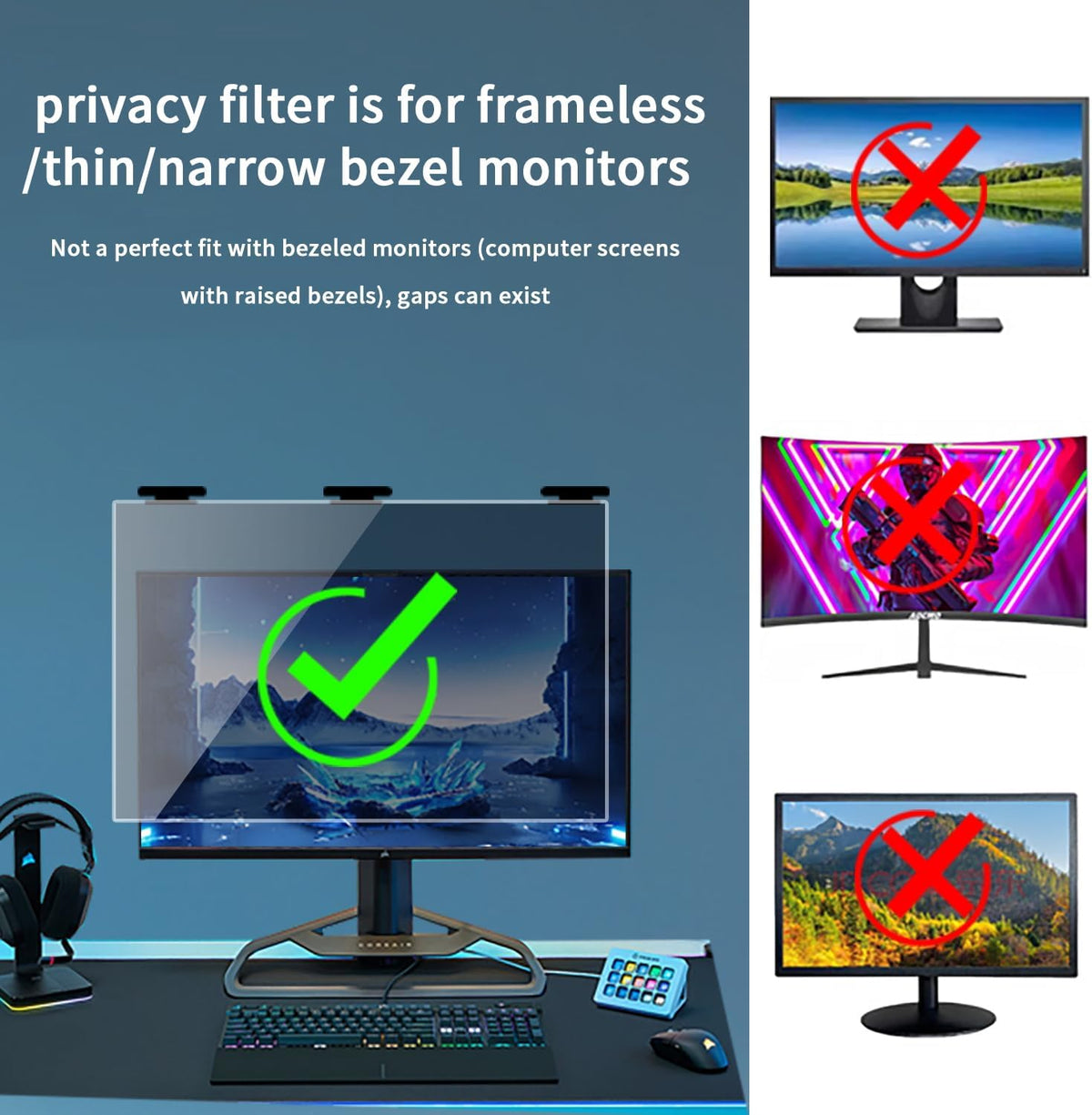 [2 Pack] 2 Pack Magnetic Hanging Computer Privacy Screen 21.5 Inch for 16:9 Widescreen Monitor, Removable Privacy Screen Anti Glare Blue Light Computer Screen Privacy Shield, Anti-Scratch