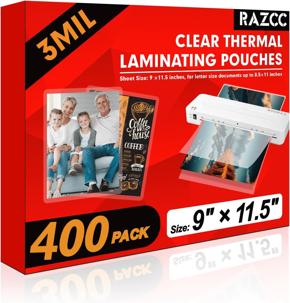 Laminating Sheets, 400 Pack Clear Thermal Laminating Plastic Paper Laminator Sheets, 9 x 11.5-Inch, 3mil, Ideal Office or School Supplies