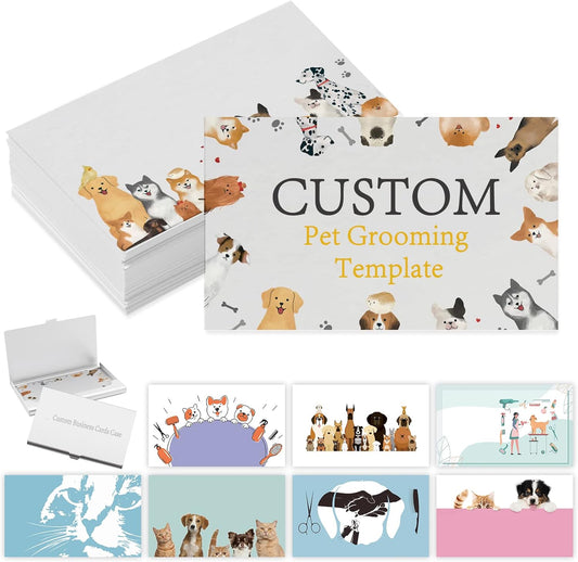 Custom Business Cards with Logo Personalized Double Side Printable Customize Business Cards 1000 500 200 100 for Small Business Women Men-Pet Grooming Service